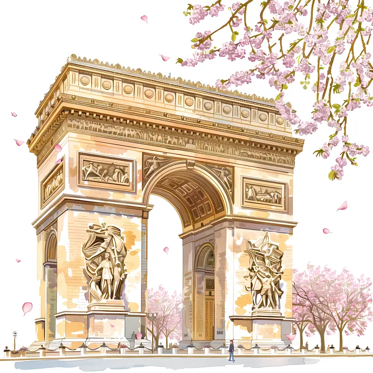 Arc de Triomphe with Cherry Blossoms