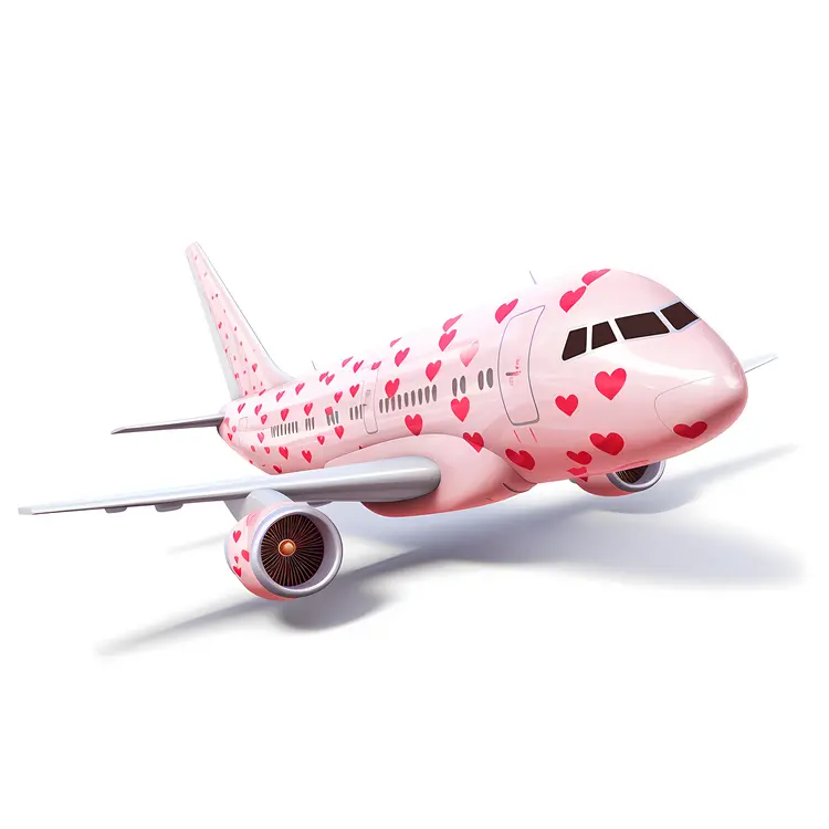 Pink and White Airplane with Heart Pattern for Valentine's Day