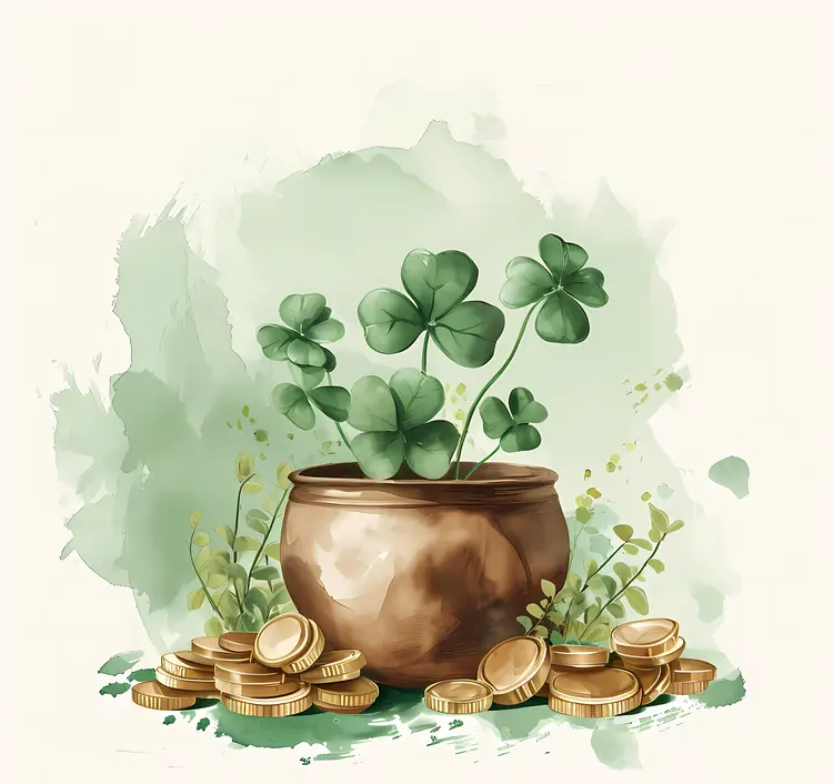 Pot of Clovers and Gold Coins