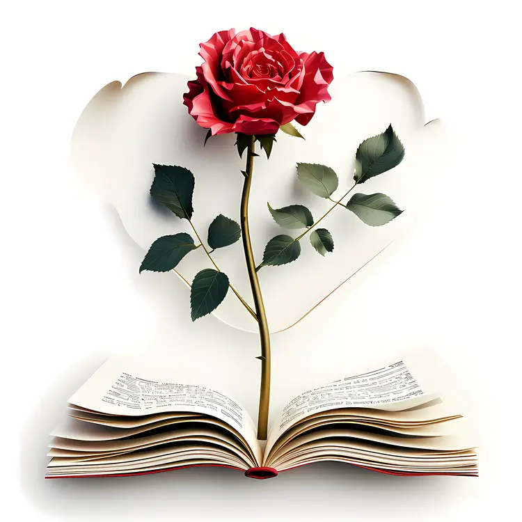 Red Rose with Heart Shape on Open Book