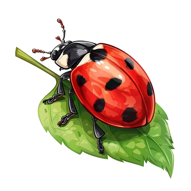 Red Ladybug on Green Leaf