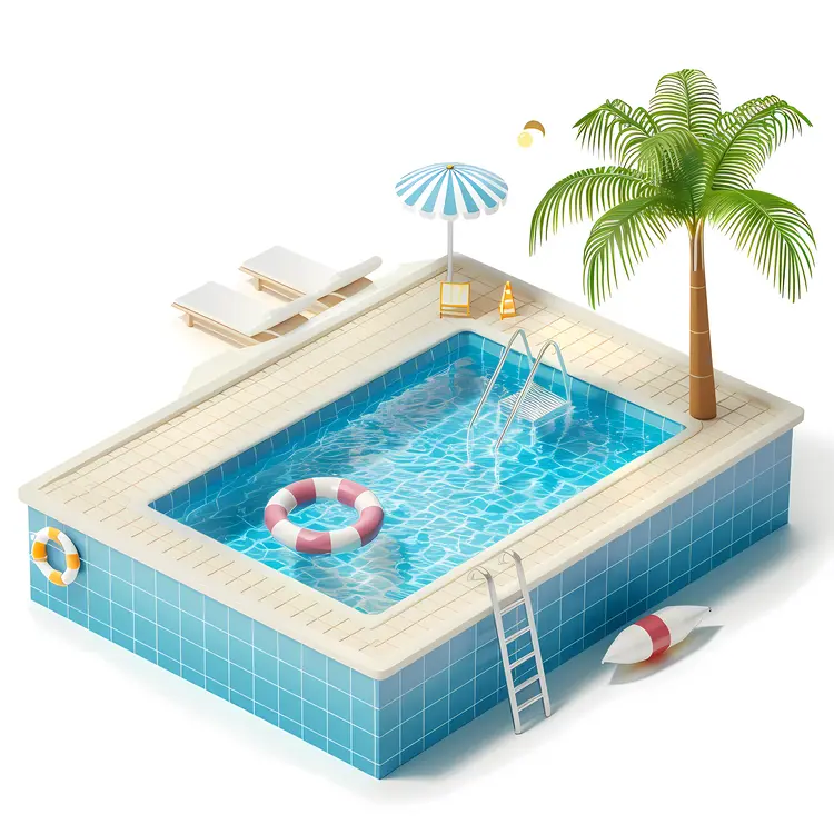 Swimming Pool with Palm Tree and Sun Loungers
