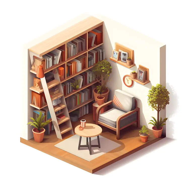 White Armchair with Bookshelf and Ladder