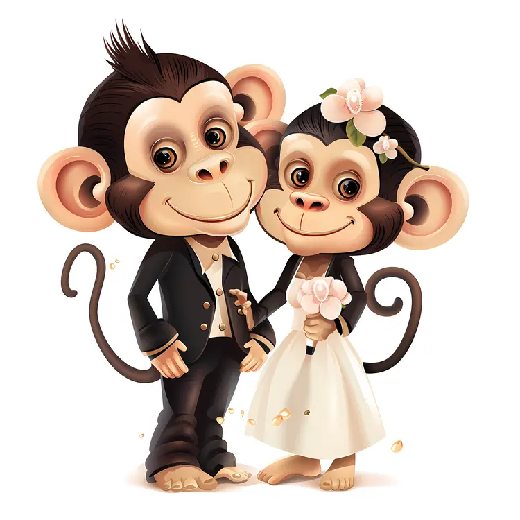 Monkey Couple in Wedding Attire