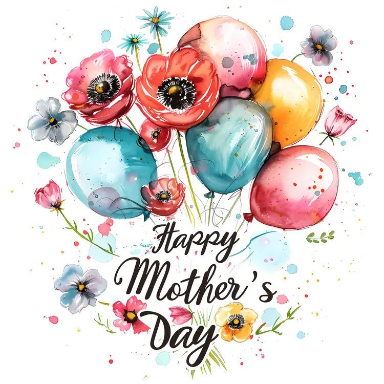 Happy Mother's Day with Flowers and Balloons