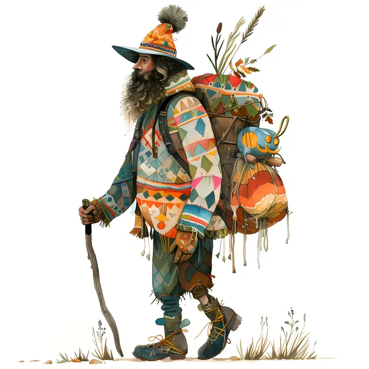 Colorful Bearded Man Hiking