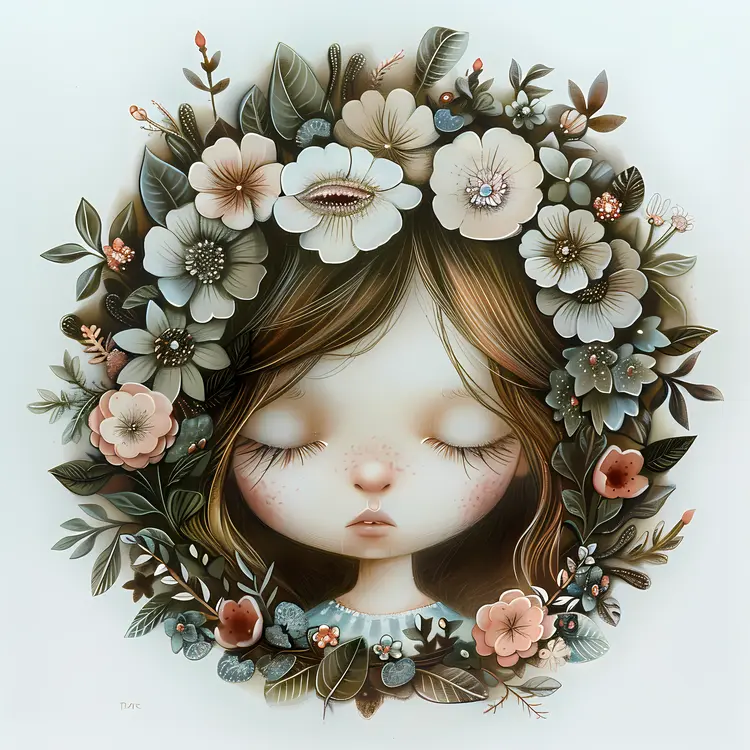 Serene Girl with Floral Wreath