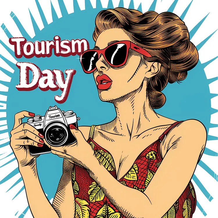 Woman with Camera Celebrating Tourism Day