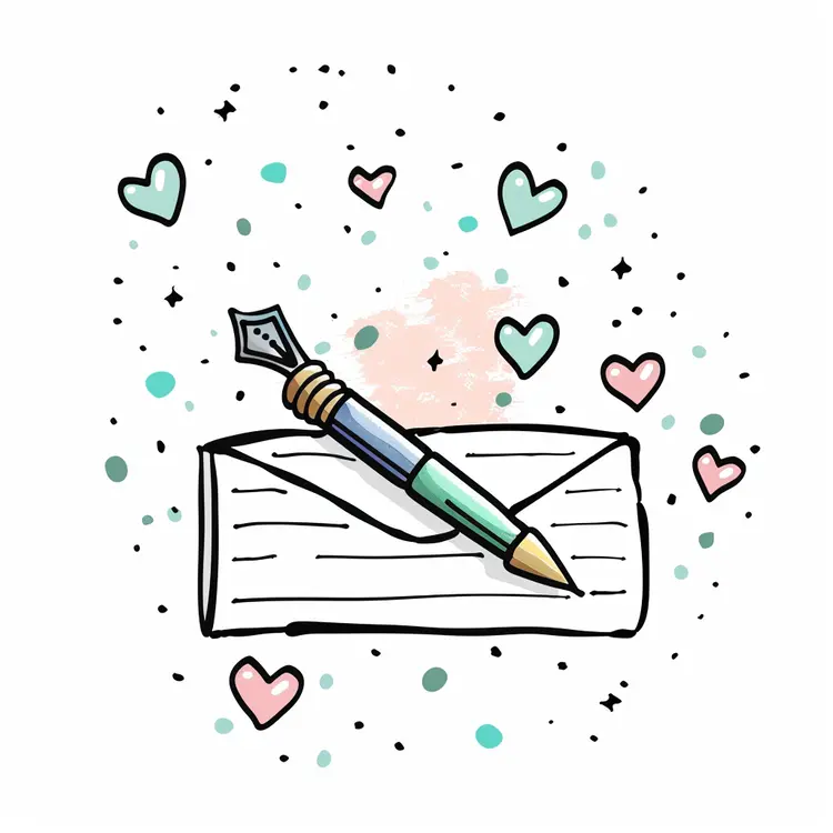 Cute Doodle of Fountain Pen with Hearts