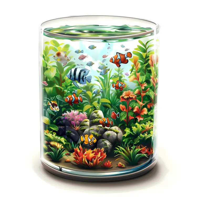 Colorful Fish Tank with Various Fish and Plants