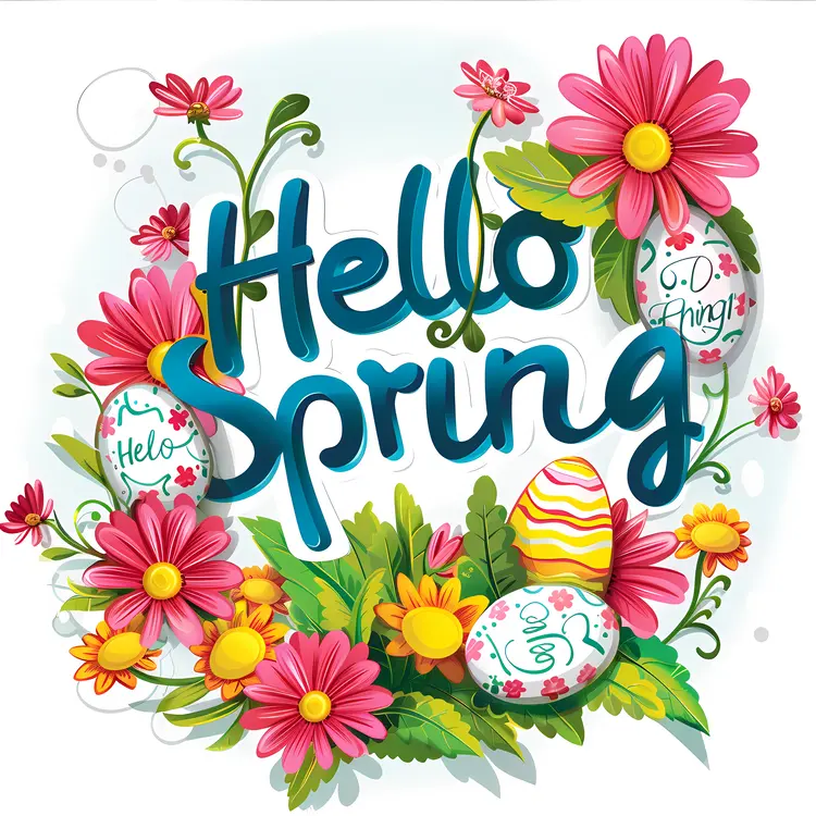 Colorful Spring Flowers with Easter Eggs