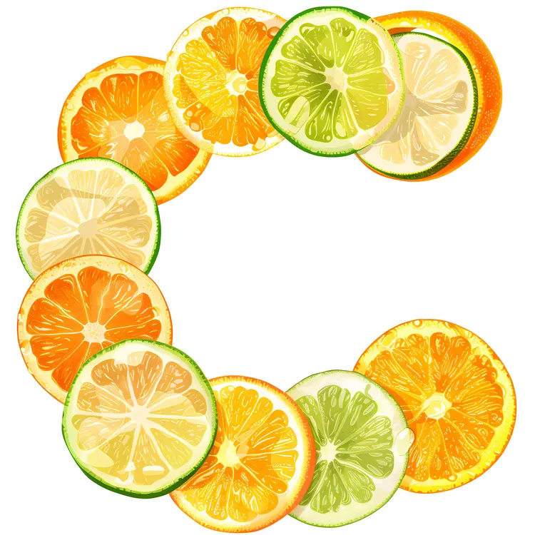 Colorful Citrus Slices Forming Letter C