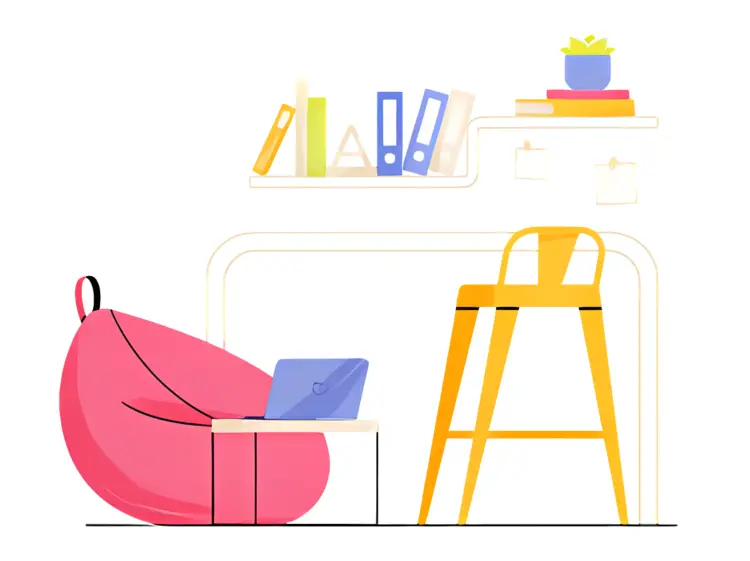 Comfortable Workspace with Bean Bag and Laptop