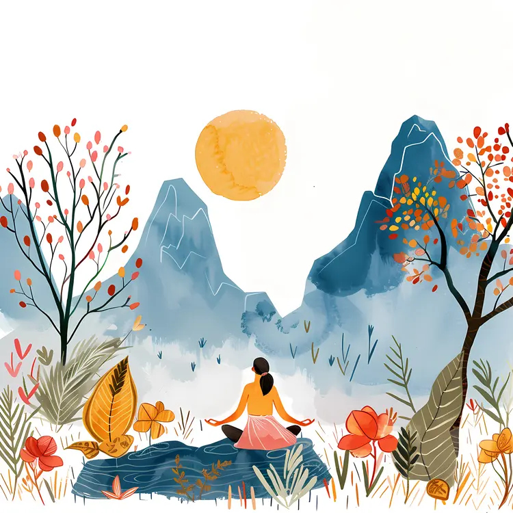 Woman Meditating in Autumn Mountain Landscape