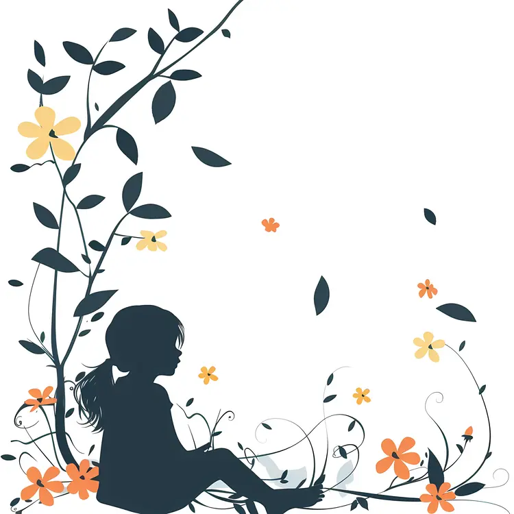 Silhouette of Girl with Flowers