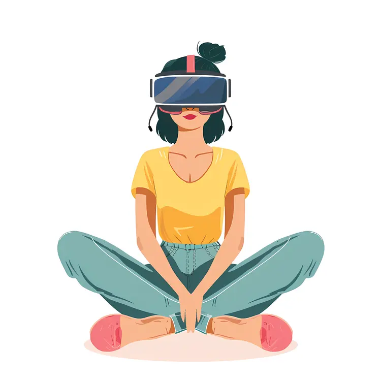 Woman Sitting Cross-Legged with VR Headset