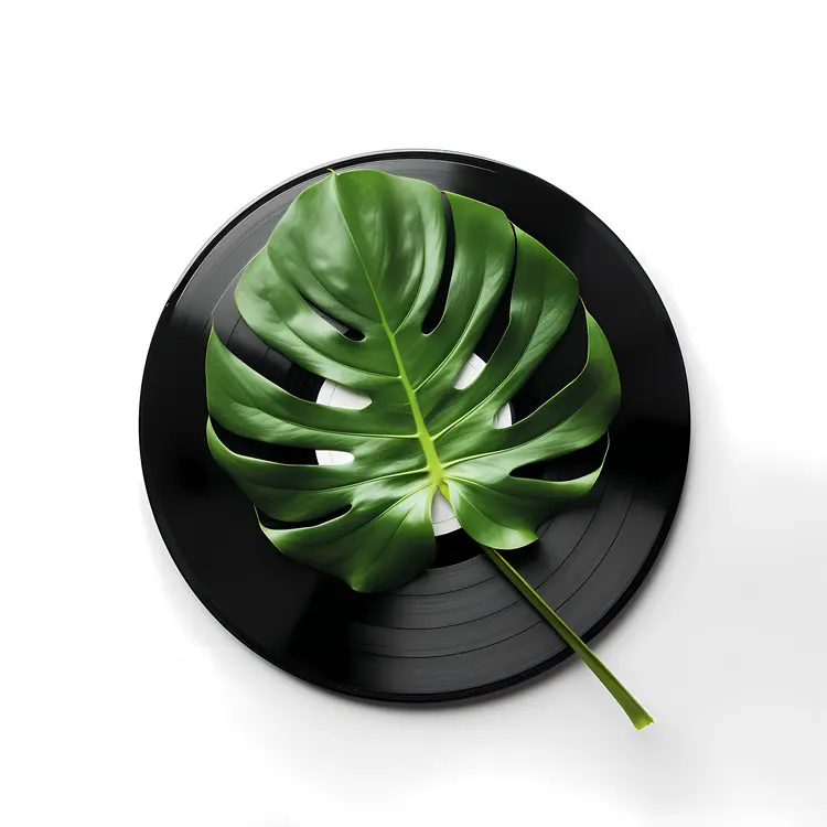 Vinyl Record with Green Leaf