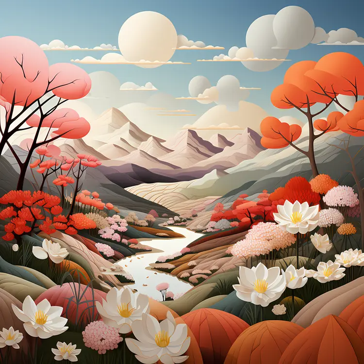 Scenic Landscape with River and Mountains