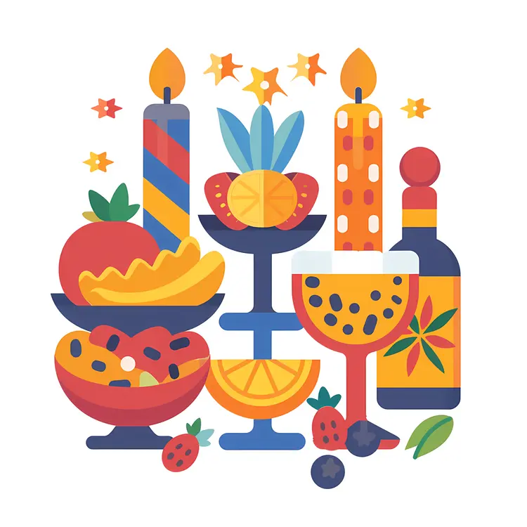 Colorful Candles and Fruits for Celebration
