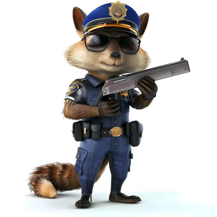 Cartoon Raccoon Police Officer with Shotgun