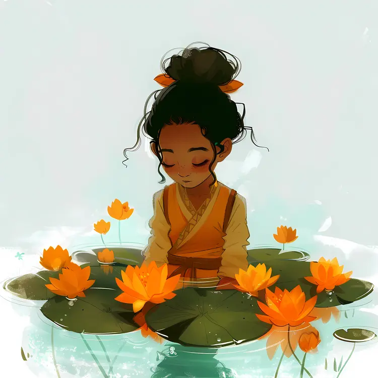 Girl with Lotus Flowers