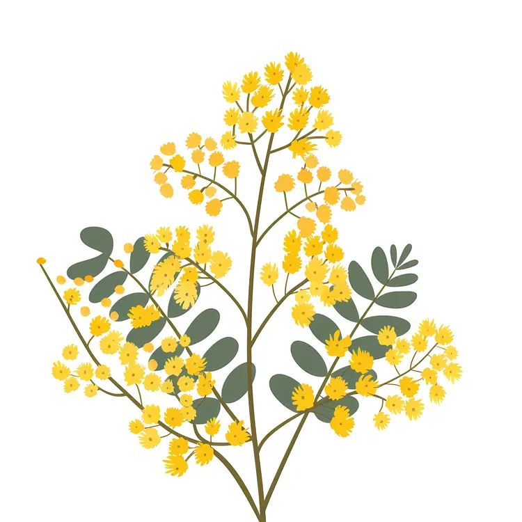 Botanical Illustration of Yellow Flowers with Green Leaves