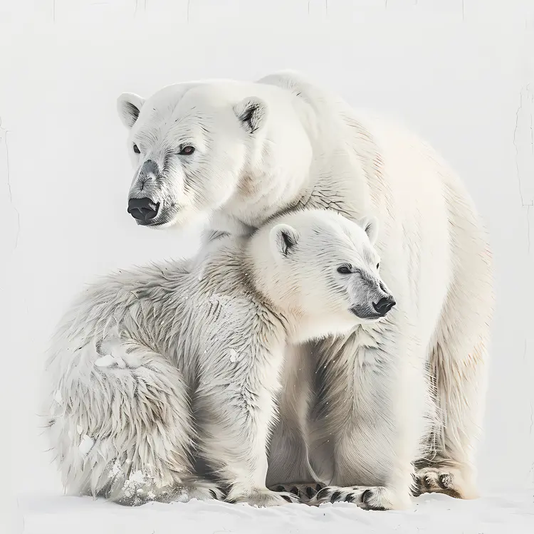 Polar Bear Mother and Cub in Snow