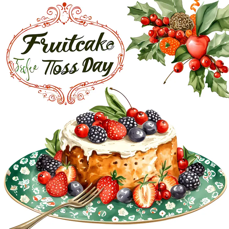 Fruitcake with Berries on a Decorative Plate