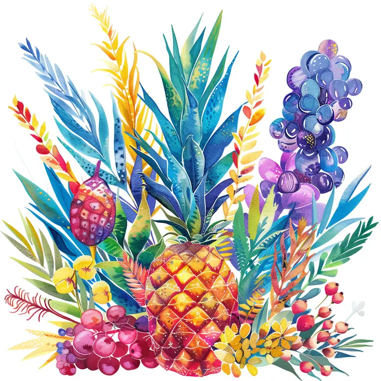 Colorful Tropical Fruits Illustration