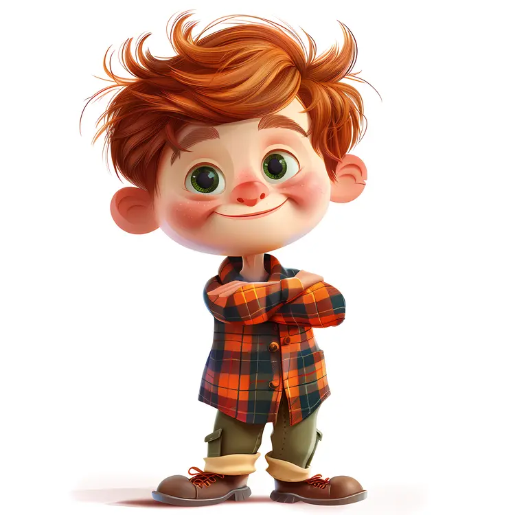 Red-haired boy in plaid shirt