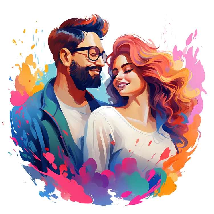 Happy Couple with Colorful Background