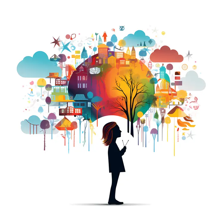 Creative Silhouette with Colorful Elements