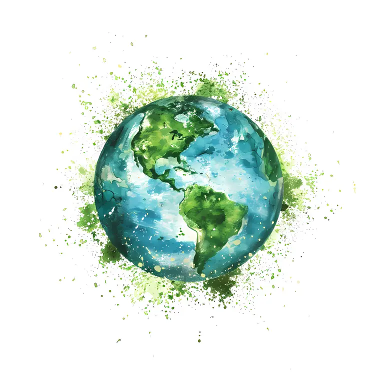 Watercolor Earth with Green Splashes