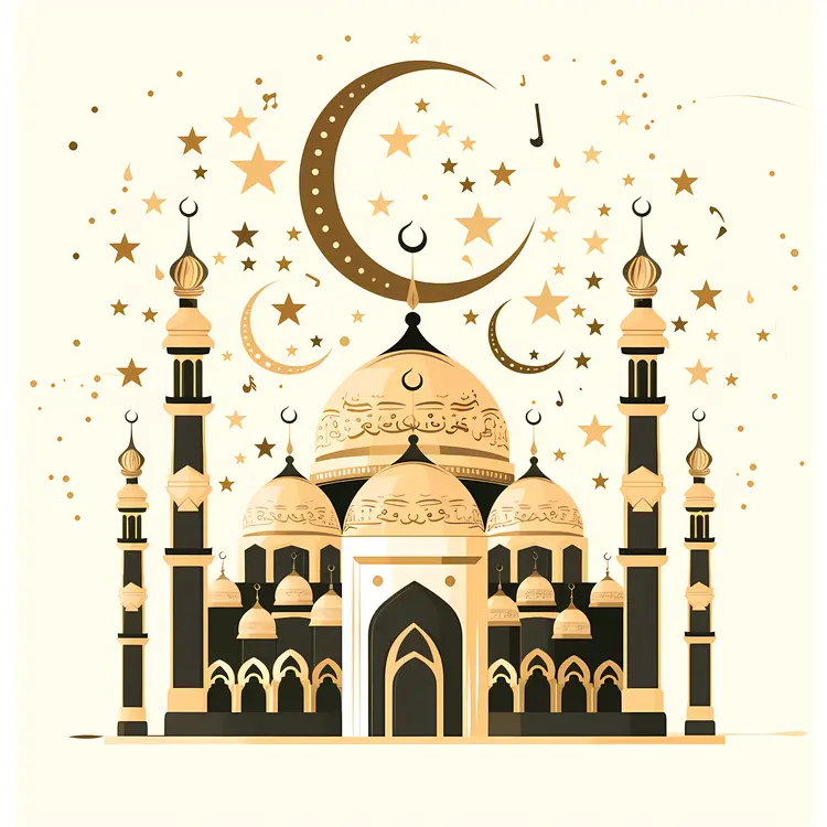 Beautiful Mosque with Crescent and Stars