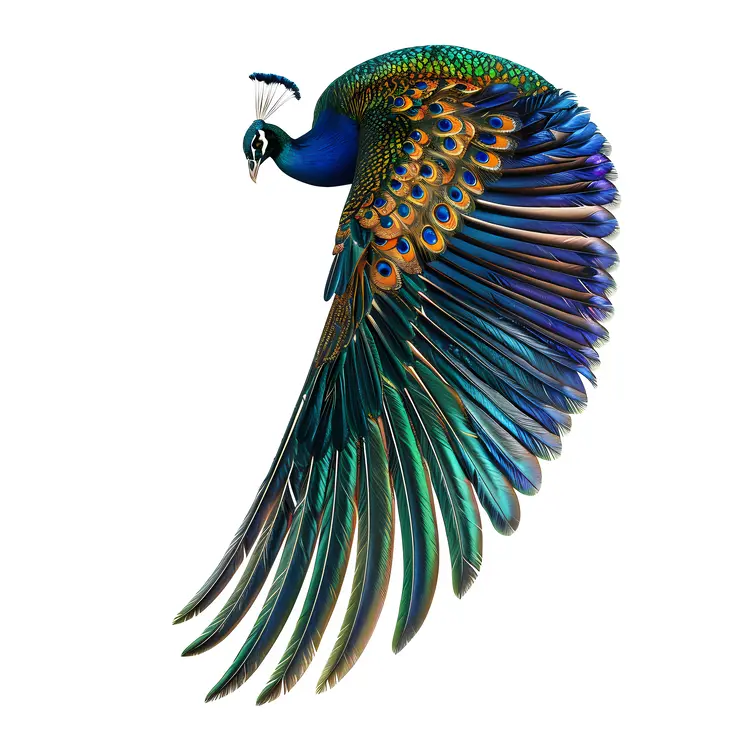 Colorful Peacock in Flight