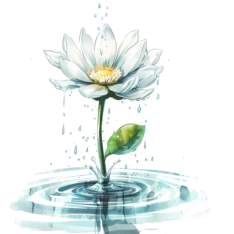 White Flower with Water Ripples