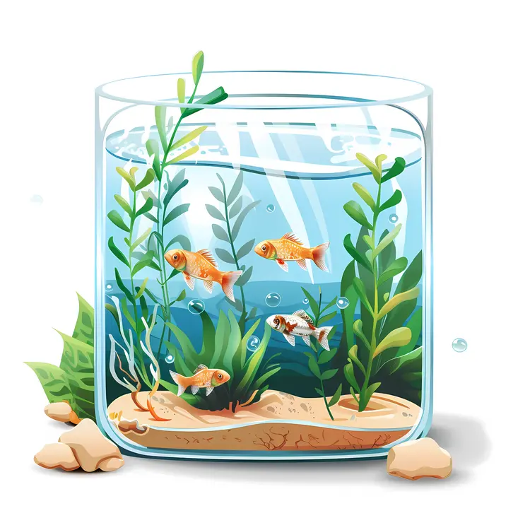 Cartoon Fish Tank with Goldfish
