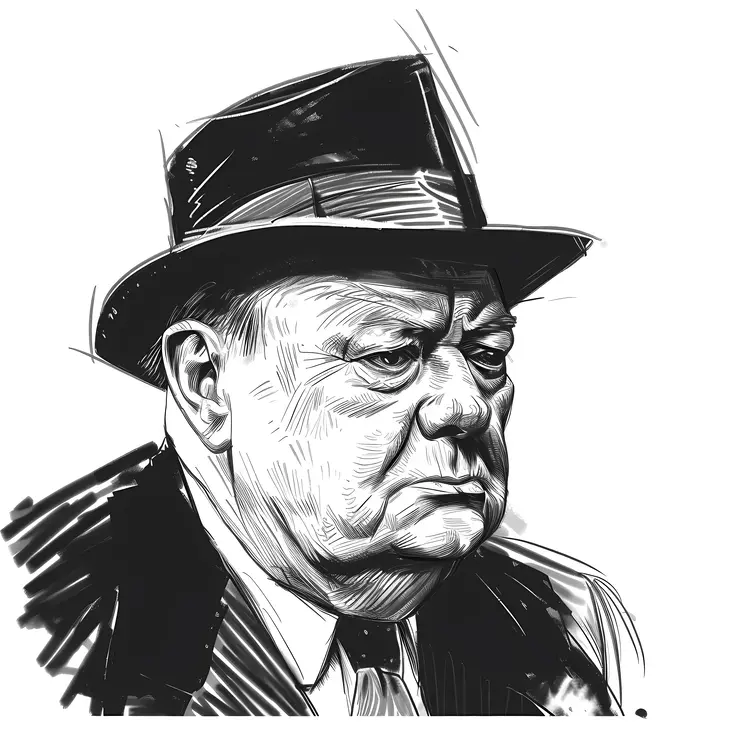 Man with Hat and Suit in Black and White