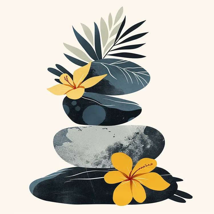 Zen Stacked Stones with Flowers