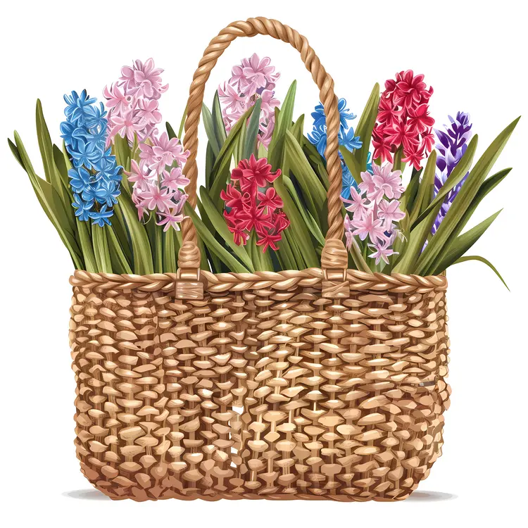Illustration of Basket with Spring Flowers