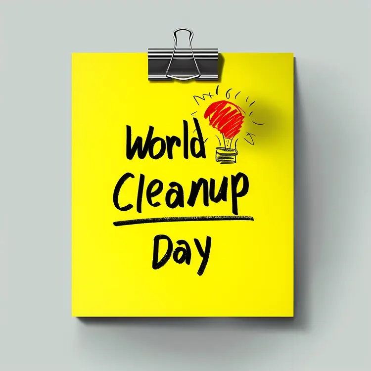 World Cleanup Day Note with Light Bulb Drawing