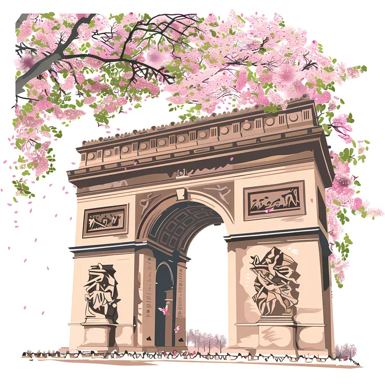 Arc de Triomphe with Blooming Flowers