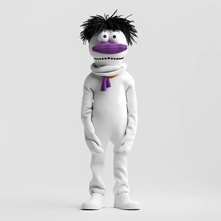 White Cartoon Character with Scarf