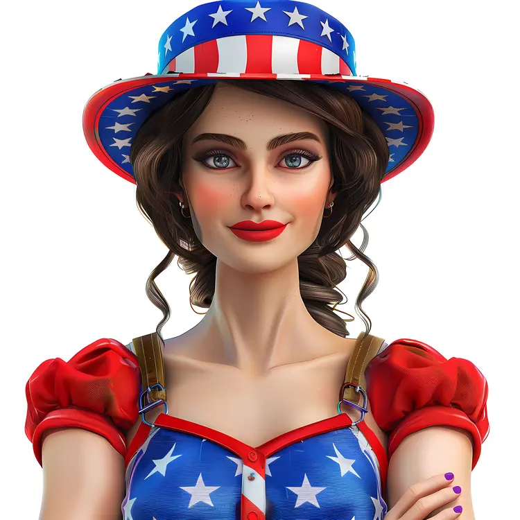 Patriotic Girl in Star-Spangled Dress