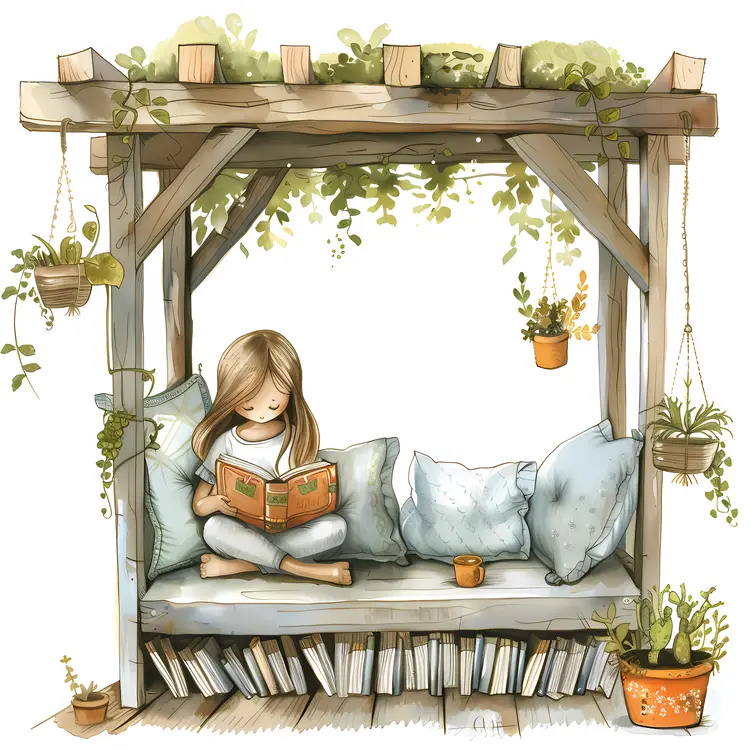 Girl reading in a cozy nook