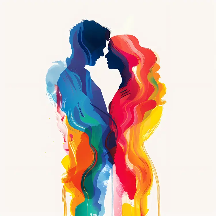 Colorful Silhouette of a Romantic Couple