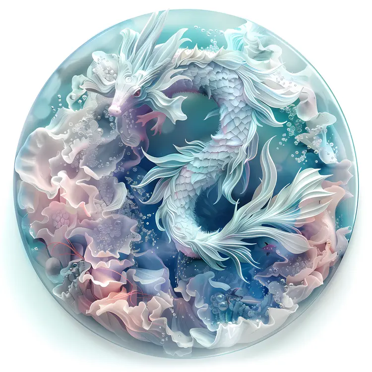 White and Blue Dragon in Fantasy Setting