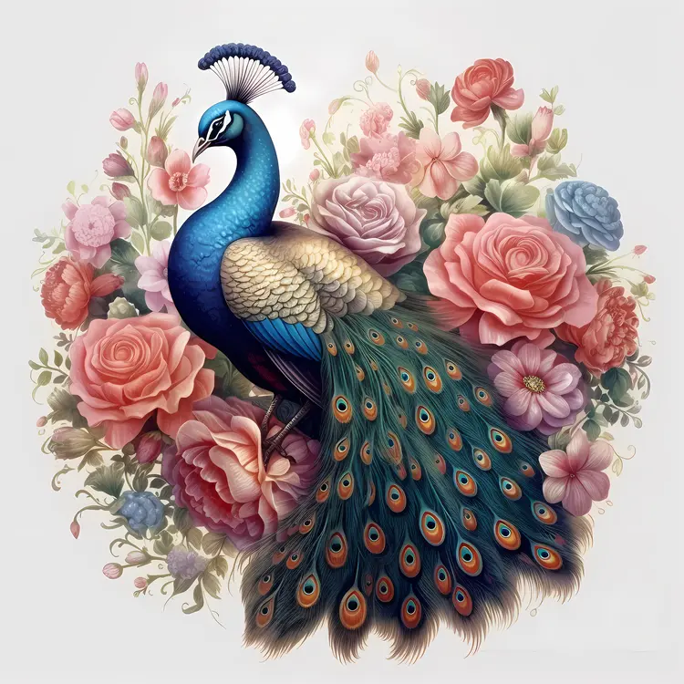 Peacock with Floral Background