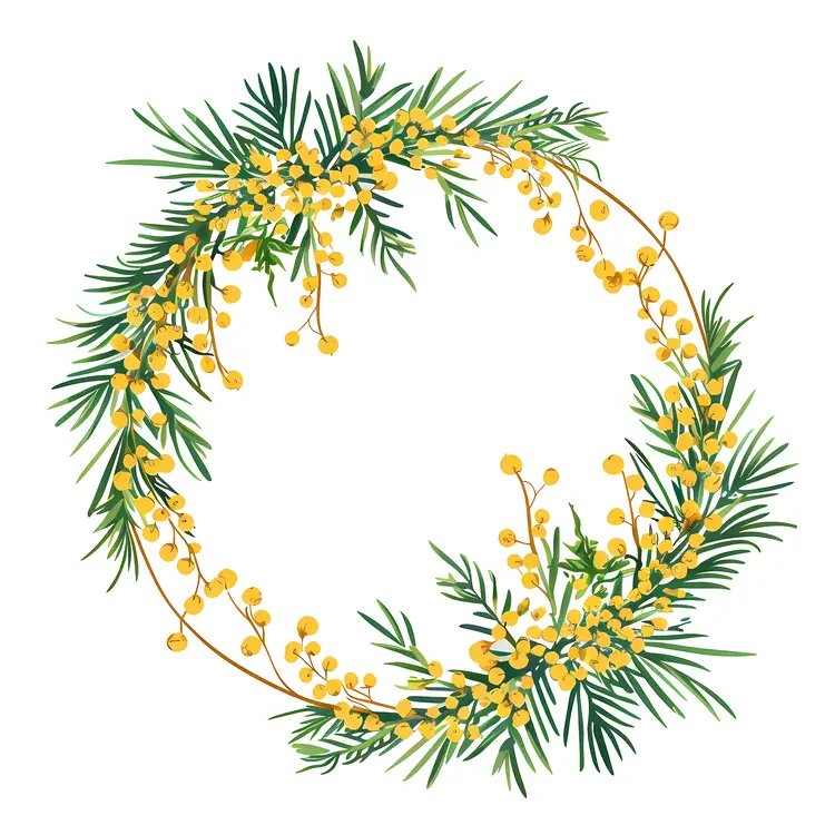 Bright Yellow Flower Wreath with Green Leaves