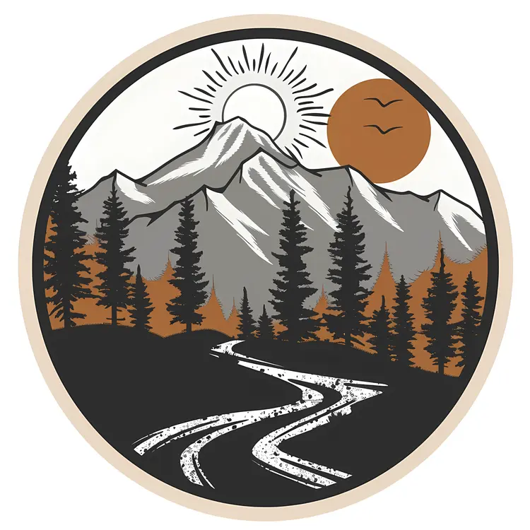 Mountain Path with Sun and Trees